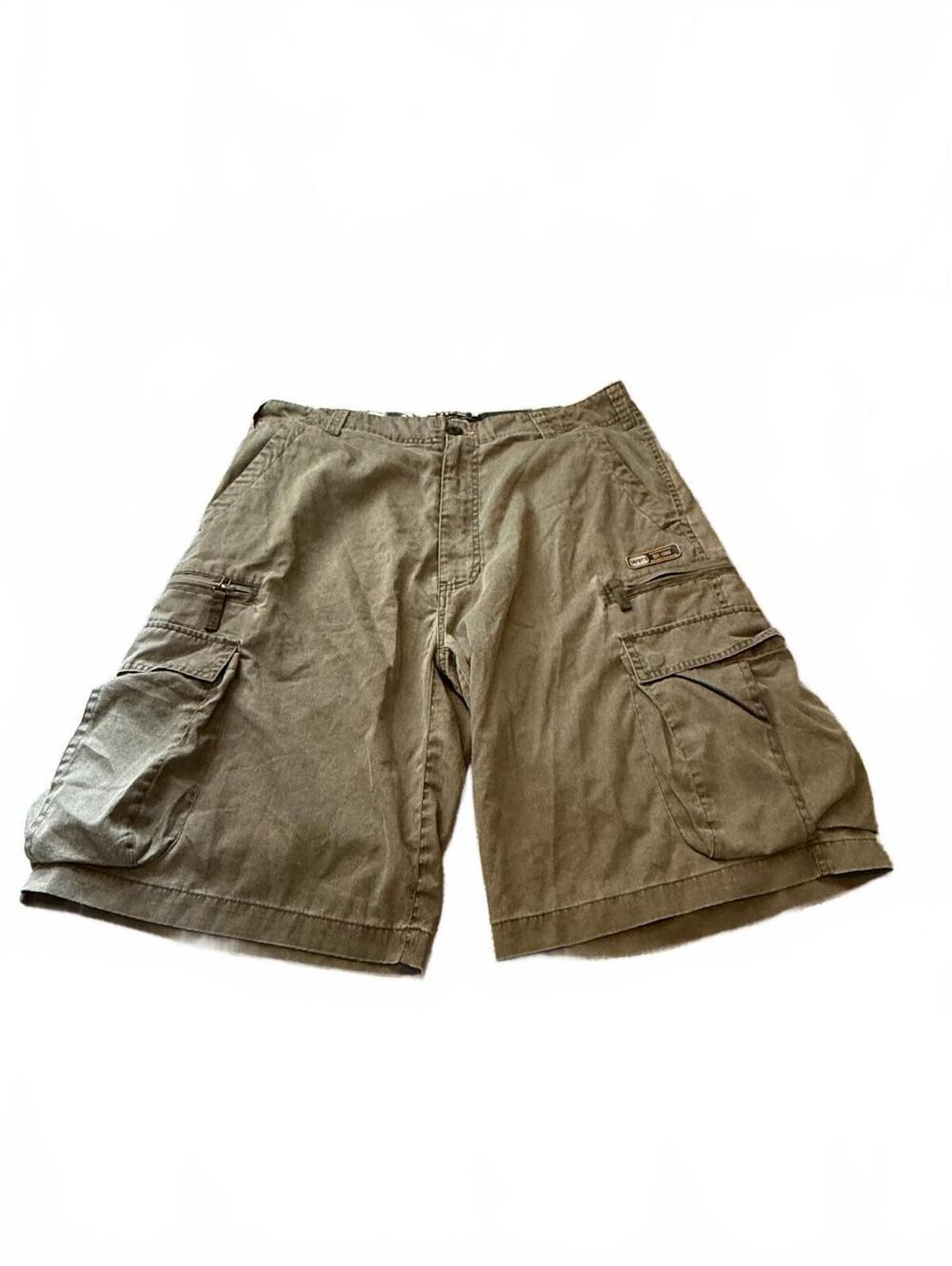 WF1 Wear First Mens Cargo Shorts Size 34 Gray Olive Green Utility Pockets Y2K